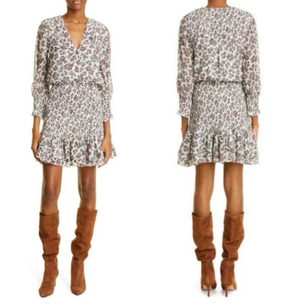 Veronica Beard Saera Floral Print Smocked Chiffon Minidress Sz 4 NWOT